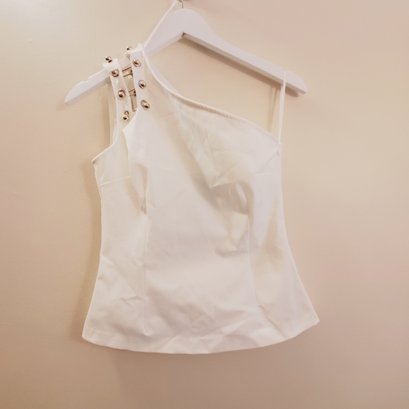 JF Lefon one shoulder tank with metal embellishments with size zipper, MD, NWT - Picture 2 of 12